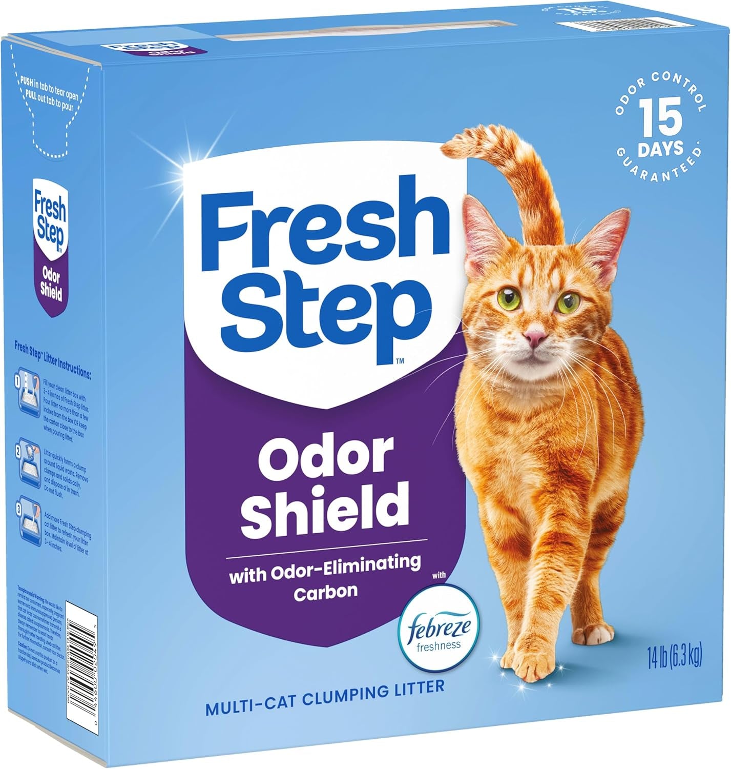Fresh Step Odor Shield Multi Cat Clumping Cat Litter with Febreze Freshness, Low Dust, Odor Control with Ammonia Block Technology, Compatible in Automatic Litter Boxes, 14 Lb.