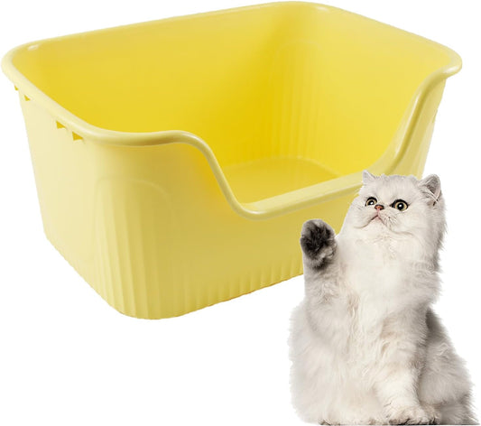 Large Cat Litter Box with High Sides,17.5"X15"X8.9" Open Top Cat Litter Pan anti Splashing Non-Stick Litter Tray Low Entry Cat Litter Boxes Jumbo Kitty Litter Toilet Easy Clean for Cats(Yellow)