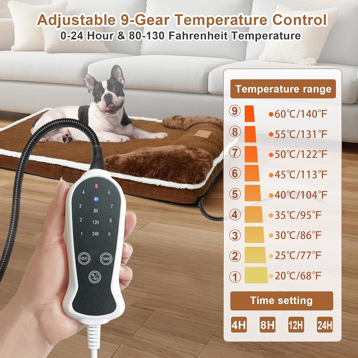 Heated Dog Bed for Large Dogs 40X27 Inches, Indoor Dog Couch Heated Pet Bed, Soft & Cozy Pet Warming Sofa with Temperature and Time Adjustable Themostat, Removable Cotton Sleeve