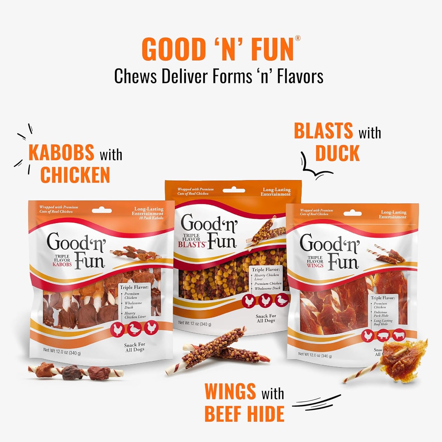 Good ‘N’ Fun Triple Flavor Rolls for Large Dogs, Treat Your Dog to Long-Lasting Chews Made with Real Beef Hide and Chicken, 6 Count