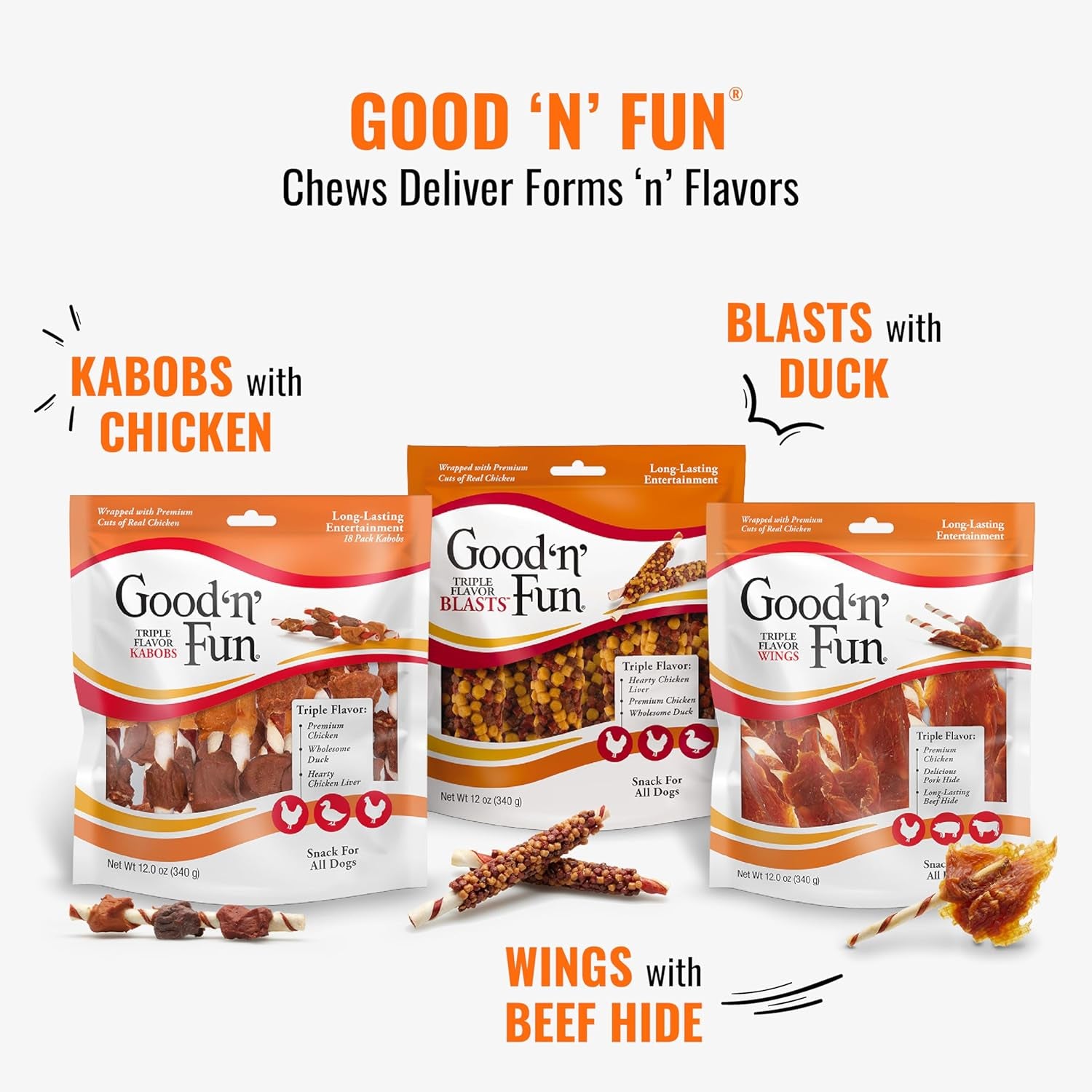 Good ‘N’ Fun Triple Flavor Rolls for Large Dogs, Treat Your Dog to Long-Lasting Chews Made with Real Beef Hide and Chicken, 6 Count