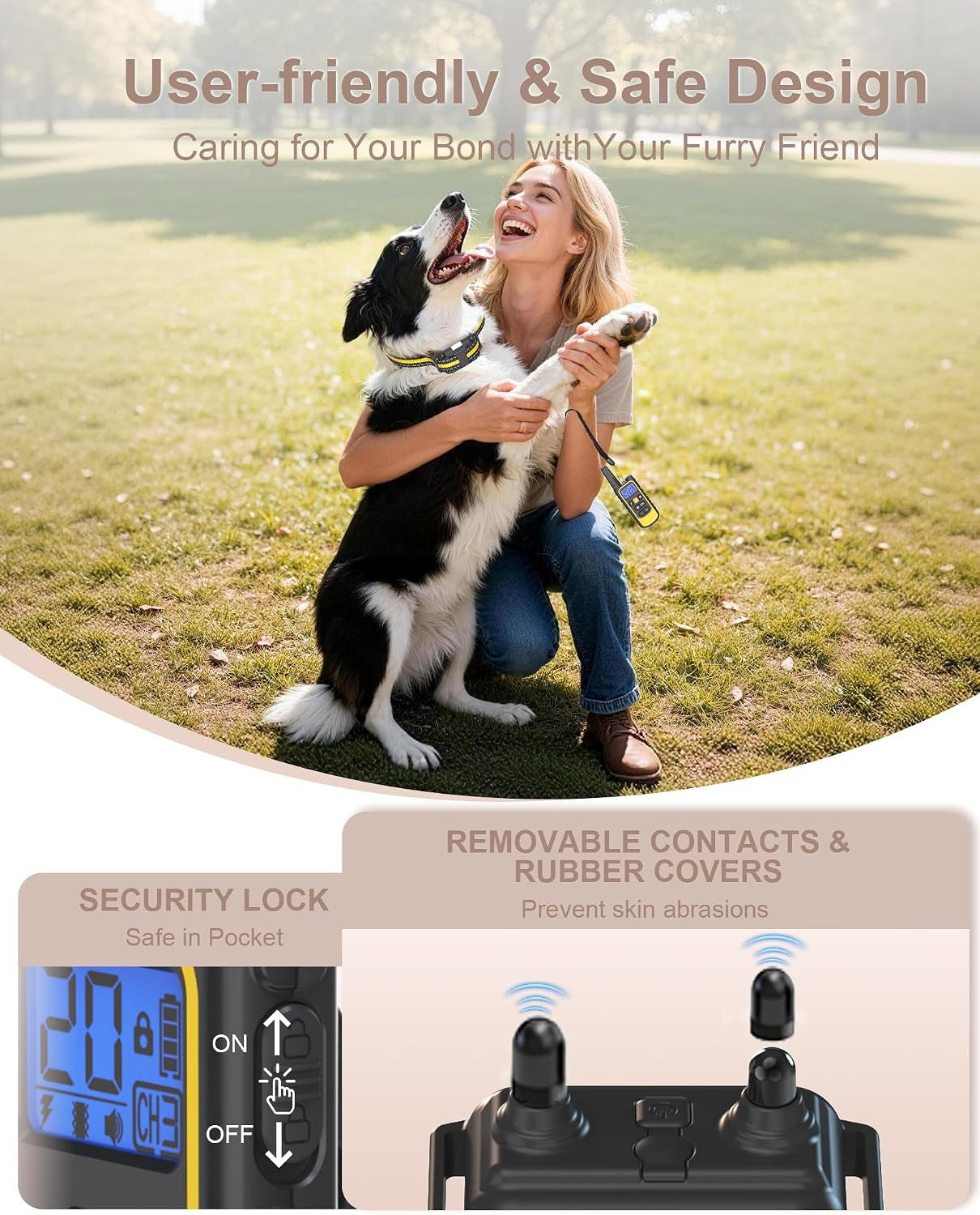 Dog Shock Collar with Remote Control for Small Medium Large Dogs, 3300FT Waterproof Rechargeable Dog Training Collar with 20 Adjustable Shock & Vibration Levels, Beep, LED Light & Safety Lock