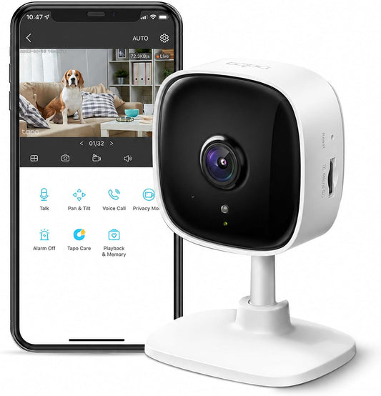 Tp-Link Tapo 1080P Indoor Security Camera for Baby Monitor, Dog Camera W/Motion Detection, 2-Way Audio Siren, Night Vision, Cloud & SD Card Storage, Works W/Alexa & Google Home (Tapo C100)