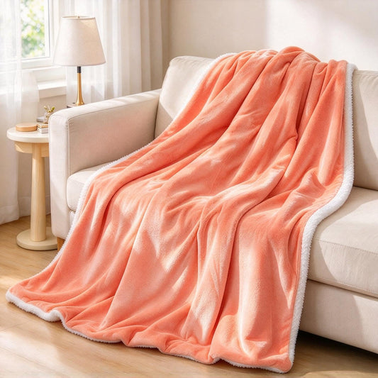 Electric Heated Blanket Throw 50"X60" - Soft Cozy Flannel & Sherpa Fabric Dual-Sided, 9 Heat Settings & 10H Auto Off, Warming Heated Throw for Home Office, Machine Washable, Light Coral Pink