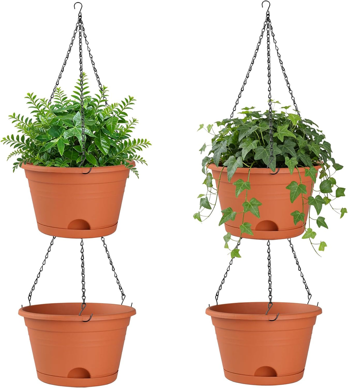 Nooulap 4 Pack 10 Inch Hanging Planters, Plastic Hanging Plant Pot, Red