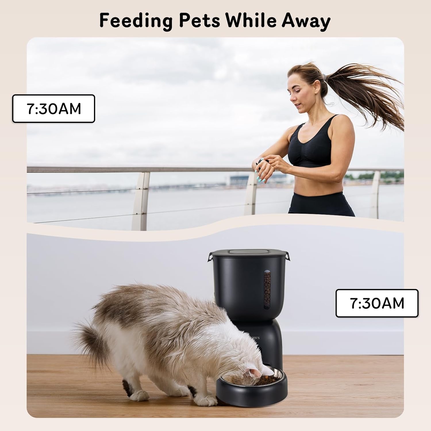 Automatic Cat Feeder and Water Dispenser FW1, Wire or Battery Cat Food Dispenser Timer Pet Feeder - Locking Lid, Desiccant Bag, Programmable Portion Control, 4 Daily Meals, 10S Voice Recorder