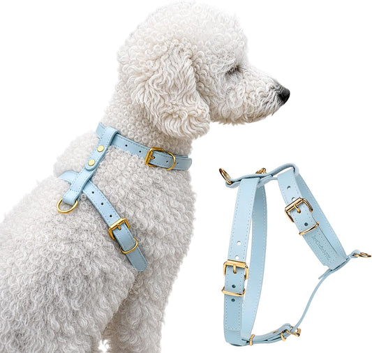 Luxury Escape Proof No Pull Dog Harness, PU Leather with Front & Back Clip
