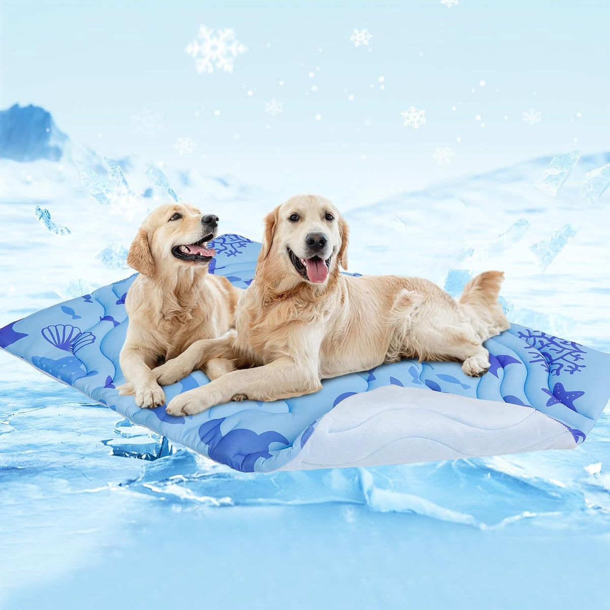 PAWCHIE Summer Dog Cooling Mat, Reversible Self-Cooling Mat for Large Dogs, Washable Pet Ice Cool Pad Blanket, Pet Sleeping Pad for Crate, Bed, Indoor & Outdoor Floor, Car Seats, Blue 48'' X 28''