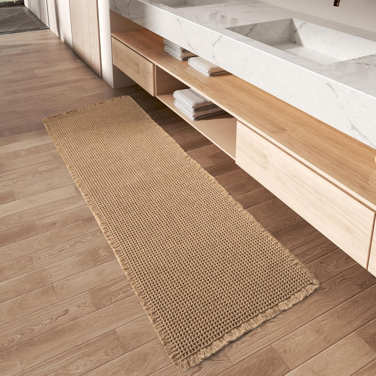 Upgraded Waffle Bath Mat Runner Absorbent Non Slip Bathroom Mat, 2' X 6'