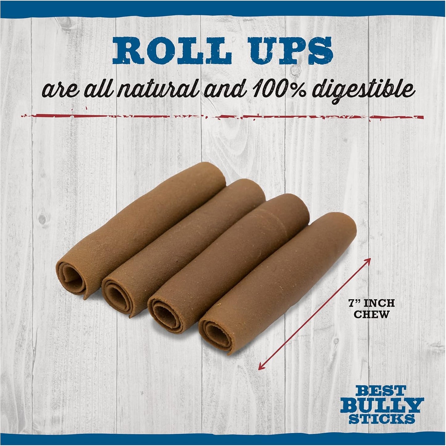 Best Bully Sticks Peanut Butter Roll Ups for Dogs - 7 Inch 4 Count (Pack of 1) - All-Natural, Easily Digestible - Small Breeds