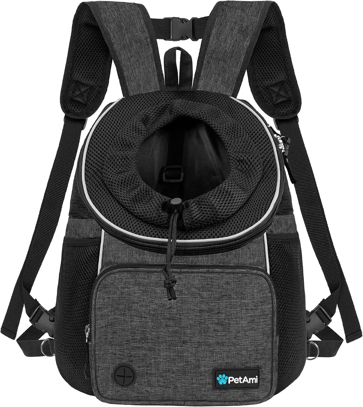 Petami Adjustable Dog & Cat Chest Carrier Backpack, Ventilated for Hiking & Camping, Small to Large Pets, Max 10 Lbs, Dark Gray