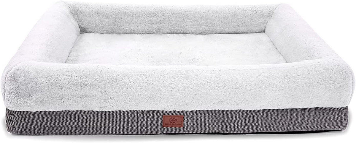 WINDRACING Orthopedic Dog Bed for Large Dogs, Bolster Sides Dogs Sofa Bed with Removable Washable Cover & Non-Skid Bottom, Soft Pet Bed with Egg Foam Dog Couch for Sleeping, 40 X 28 Inch, Gray