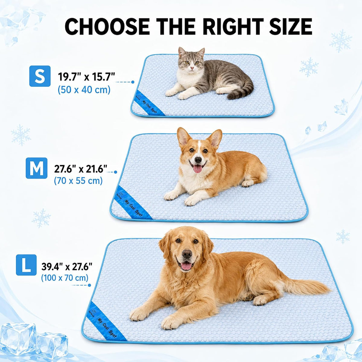 Pet Cooling Mat for Dogs & Cats – Ice-Silk Breathable Washable Foldable Cooling Blanket, Durable Portable Non-Slip Dog Bed for Crate, Kennel, Car & Outdoor Use, Blue 19.7 X 15.7In Small