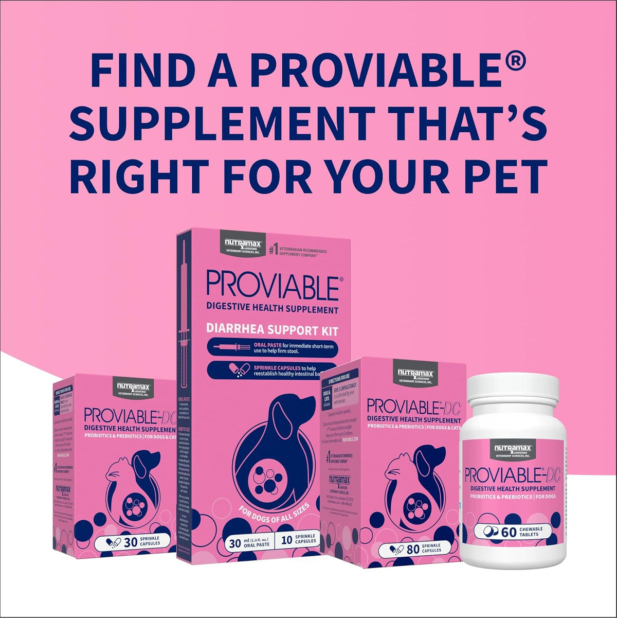 Nutramax Proviable Probiotics + Prebiotics, for Dogs & Cats, Capsules, 80Ct