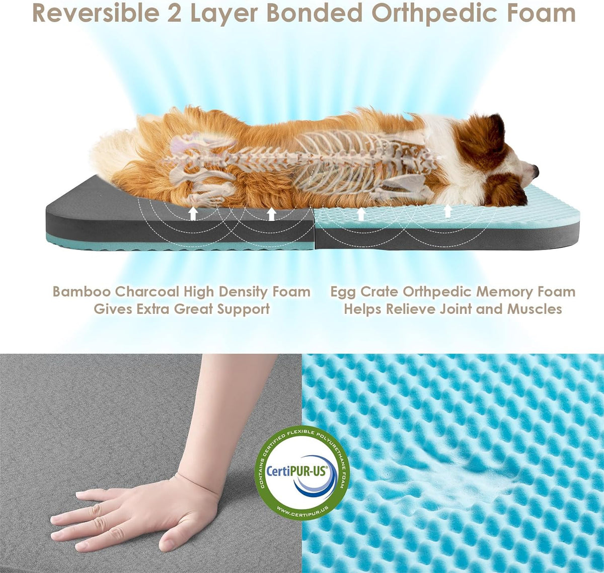 EHEYCIGA Foldable XXL Dog Bed for Large Sized Dog - 54X38X7.5, Grey