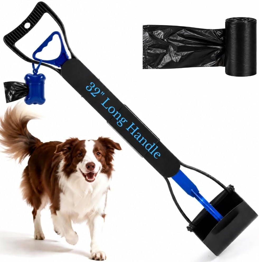 32" Pooper Scooper for Dogs, Foldable Long Handle with Waste Bags