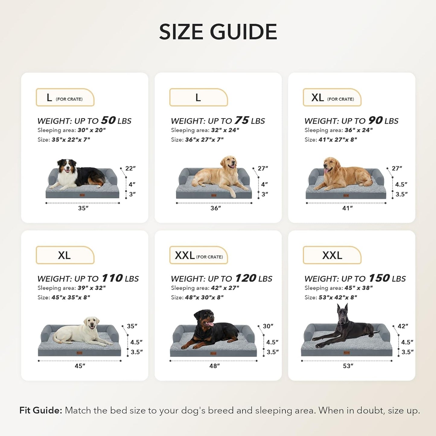 Orthopedic Dog Beds for Extra Large Dogs, Waterproof Egg Crate Foam XL Dog Bed with Sides 45X35Inch, Big Dogs Couch Beds with Removable Washable Cover and Nonskid Bottom, Grey