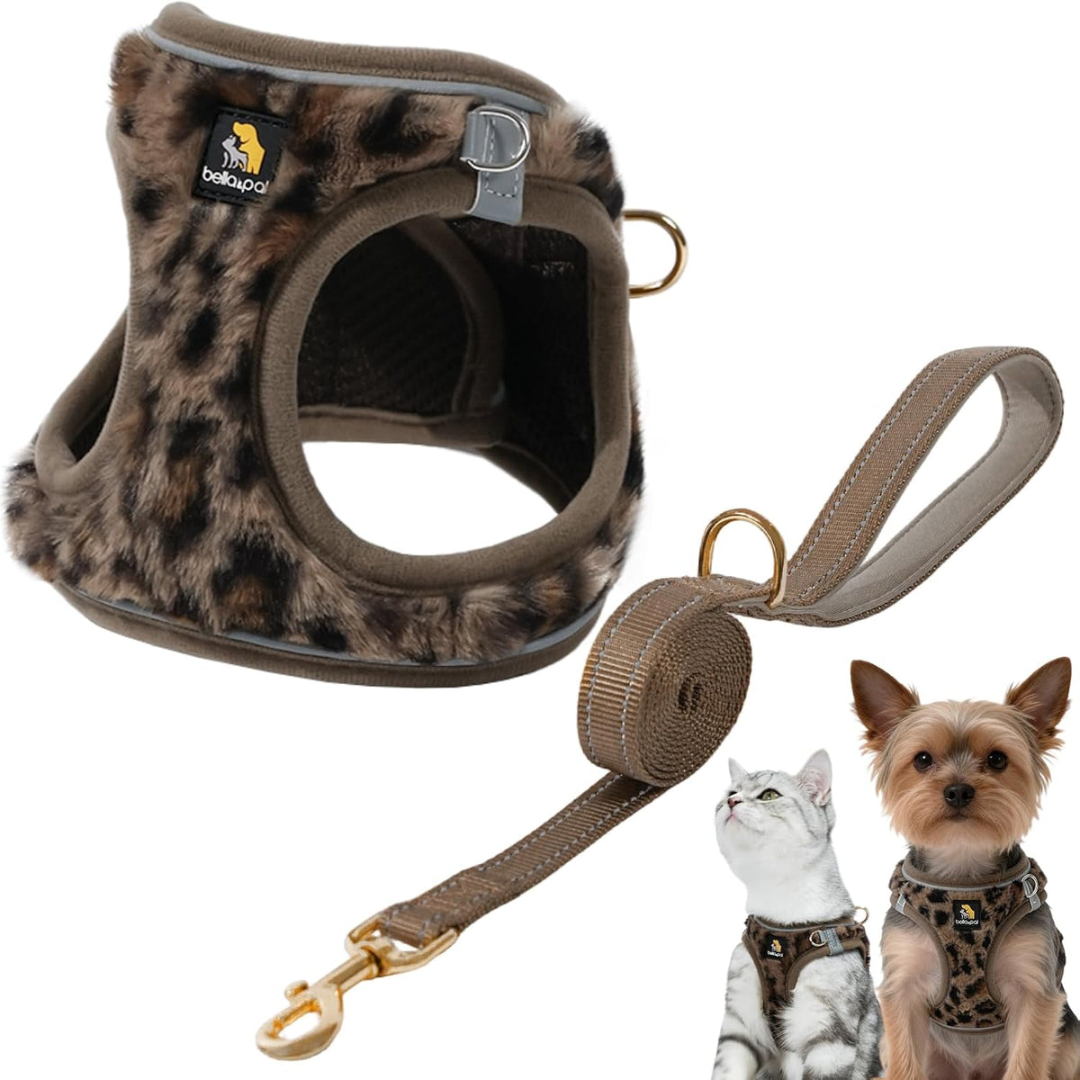 Step in Puppy Harness and Leash Set (Brown Leopard, XS)