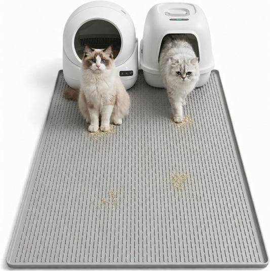 Cat Litter Mat, 40"X28" Extra Large, Waterproof Non Slip, Urine Proof & Easy Clean, Floor Protection Pad for Cat Litter Box Light Gray