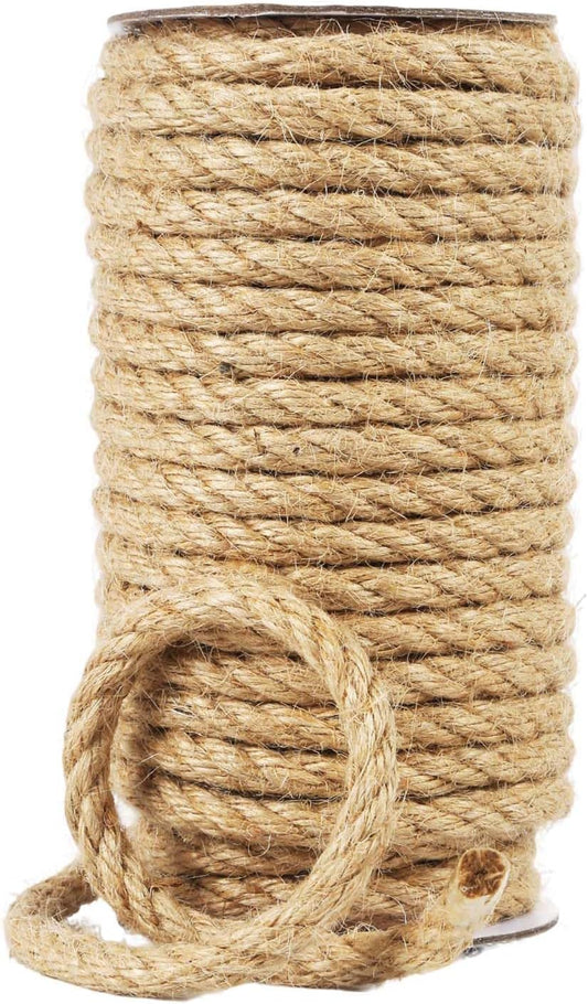 Natural Jute Twine, 8MM X 50FT Jute Rope Roll, Heavy Duty Thick Twine for Cat Scratching Post, Bundling, Gardening and DIY Crafts