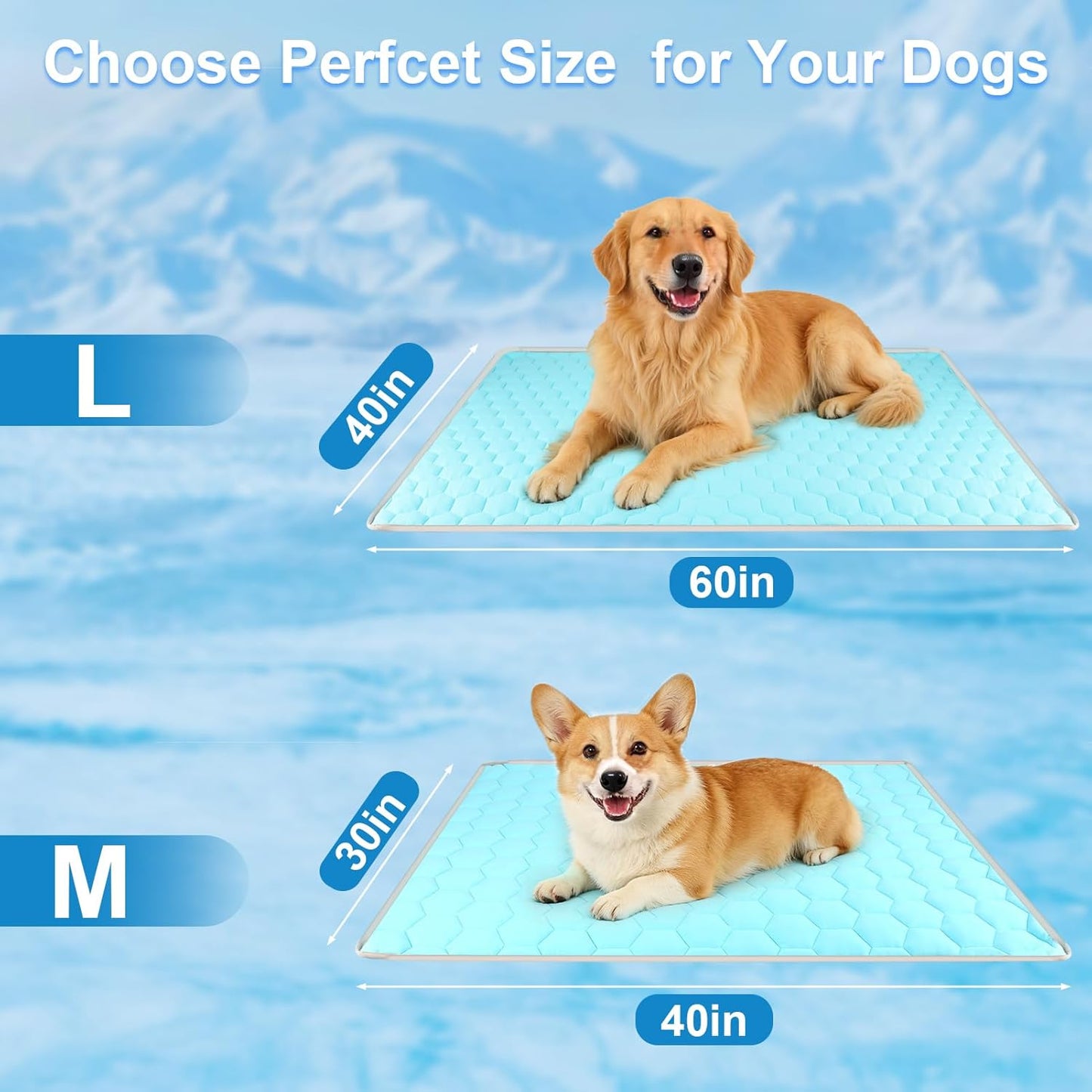 Vivifying Cooling Blanket for Dogs, Reversible Ice Silk Dog Cooling Mat with Soft Plush Backing, Summer Pet Blanket Throw for Couch Bed Crate Floor Travel, 30 X 40 Inch (Blue&Grey)