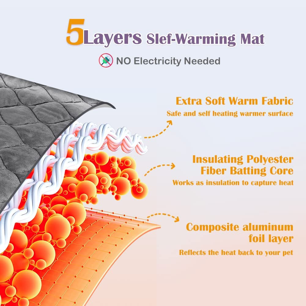 Self Warming Cat Bed Self Heating Cat Mat Thermal Pet Bed Mat Self-Warming Dog Crate Pad 20"X16"