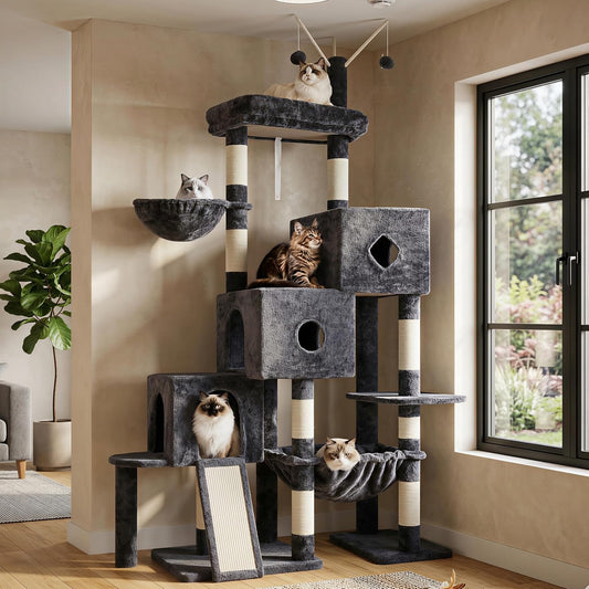 Hey-Brother Cat Tree Tower with 3 Condos, Step Climbing Pathway MPJ081G