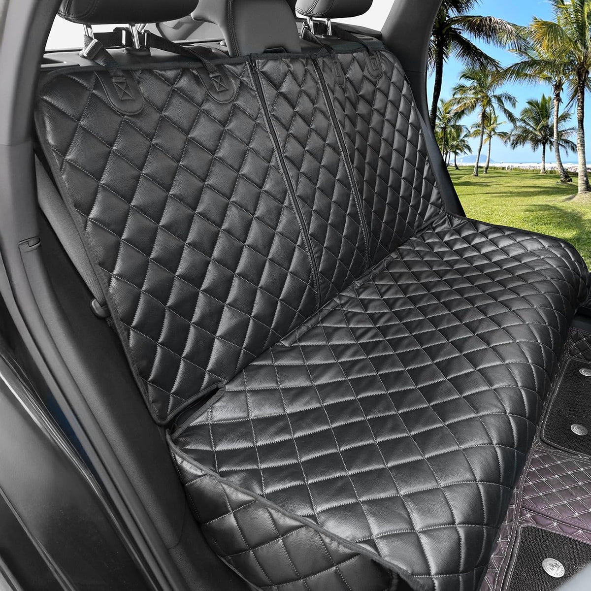 Dog Car Seat Cover for Back Seat,Pu Leather Backseat Dog Cover,Stnd,Black