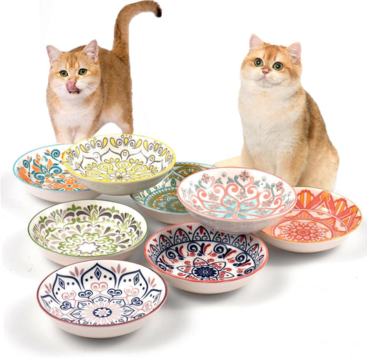 Cat Food Bowl, 8 Pack Ceramic Cat Dishes for Food & Water, Kitten Bowls Set