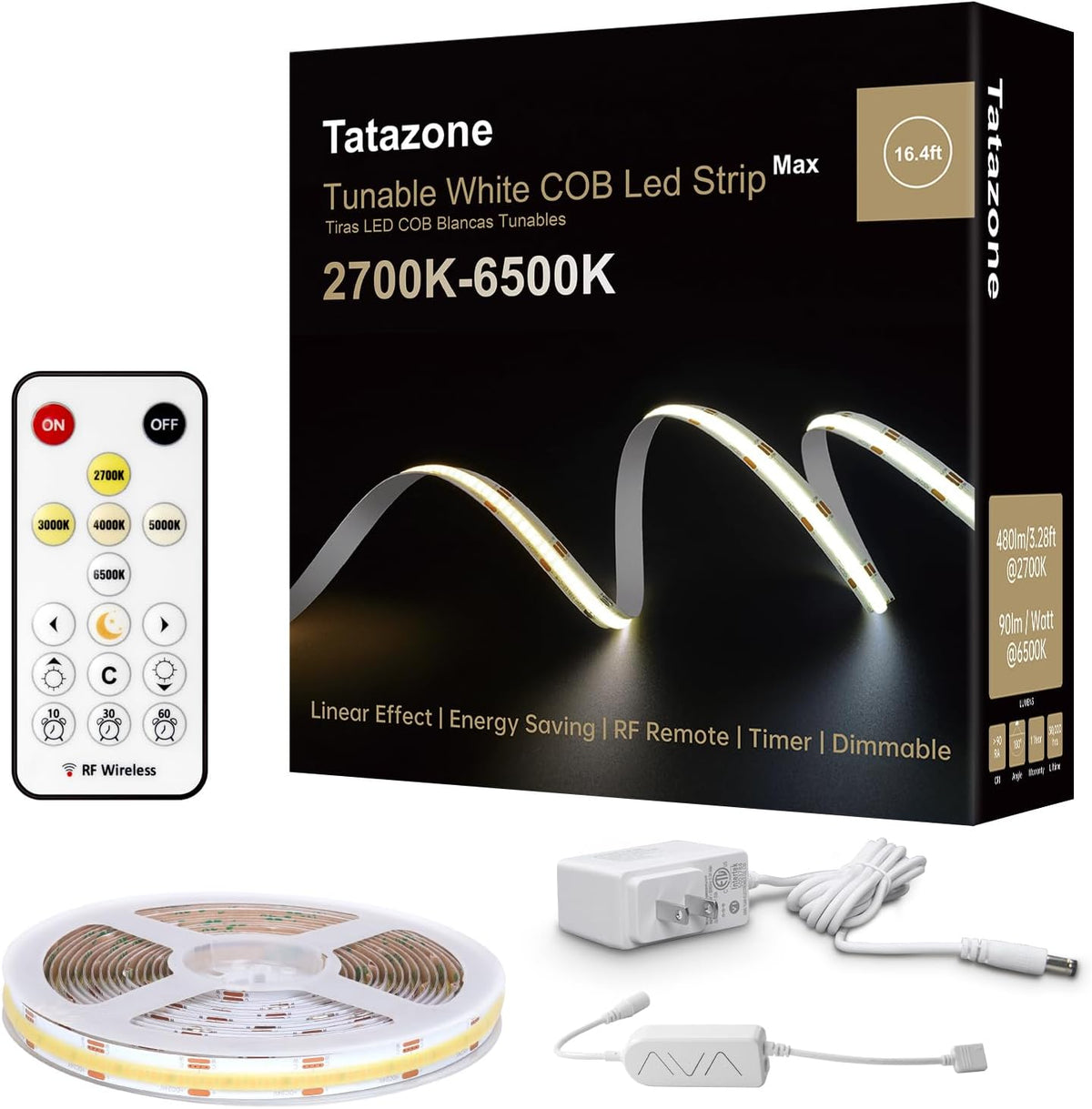 Tatazone Tunable White COB Led Strip Light with RF Remote