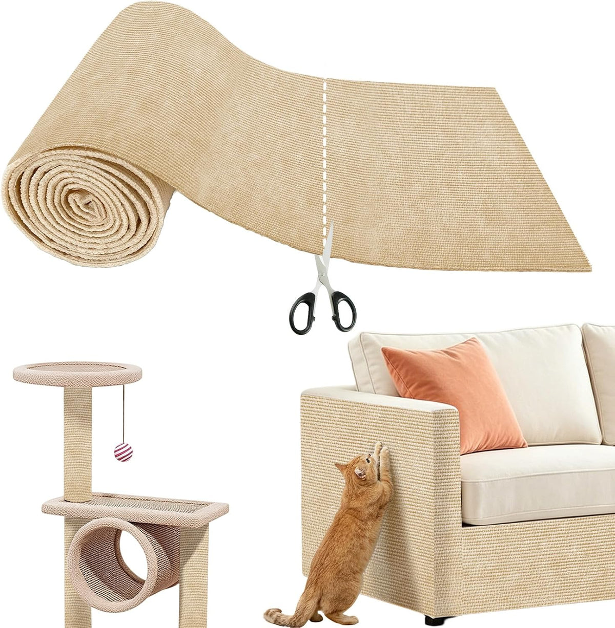 Heavy Duty Cat Scratch Mat for Couch (Khaki, 78.7" X 15.8")