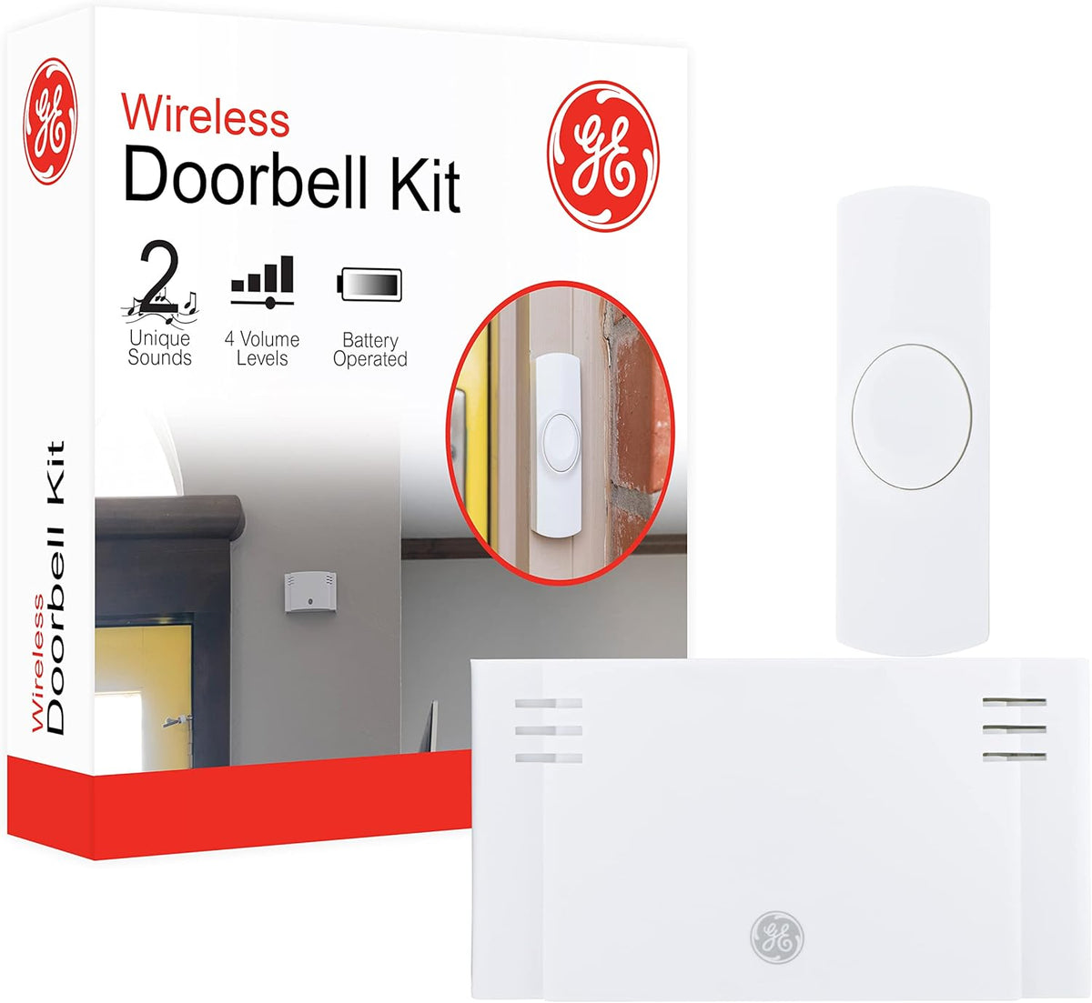 GE Wireless Doorbell Kit, Battery-Operated Receiver, 1 Push Button