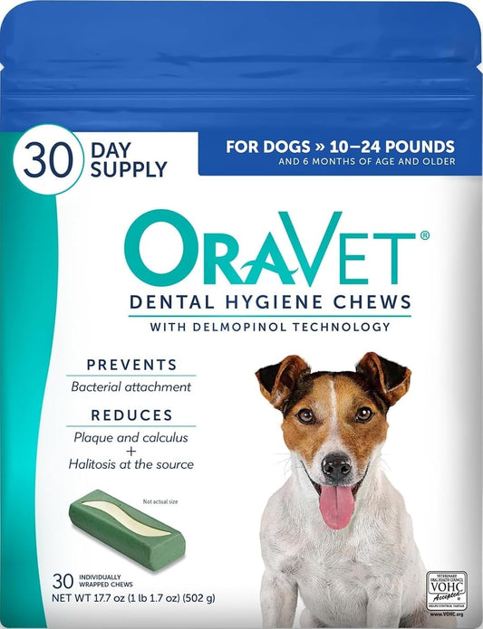 ORAVET Dental Chews for Dogs, Oral Care and Hygiene Chews (Small Dogs, 10-24 Lbs.) Blue Pouch, 30 Count