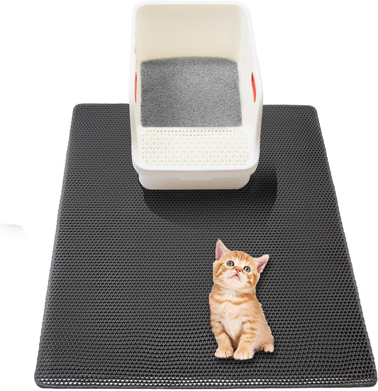 Large Cat Litter Box Mat,35"X 25" Litter Trapping Mat for Indoor Cat, Litter Box Mat for Floor, 2 Layer Litterbox Catcher Rug for Kitty Pet,Waterproof Urine Proof, Clean Easily, Non-Slip