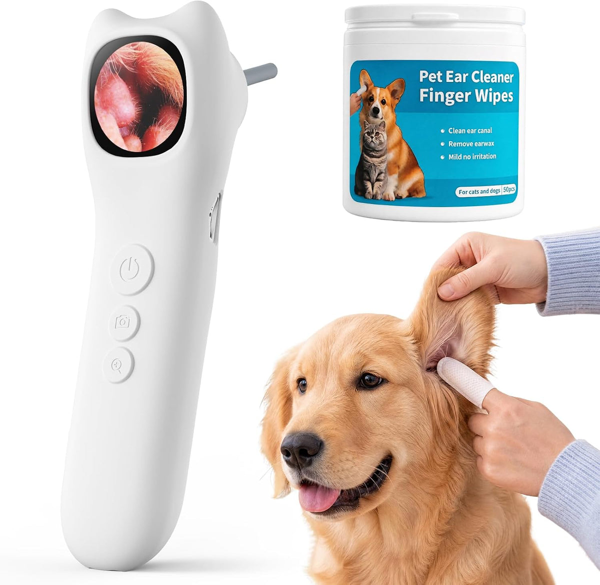 Otoscope for Dogs & Cats, Pet Ear Camera with Light & Dog Ear Wipes