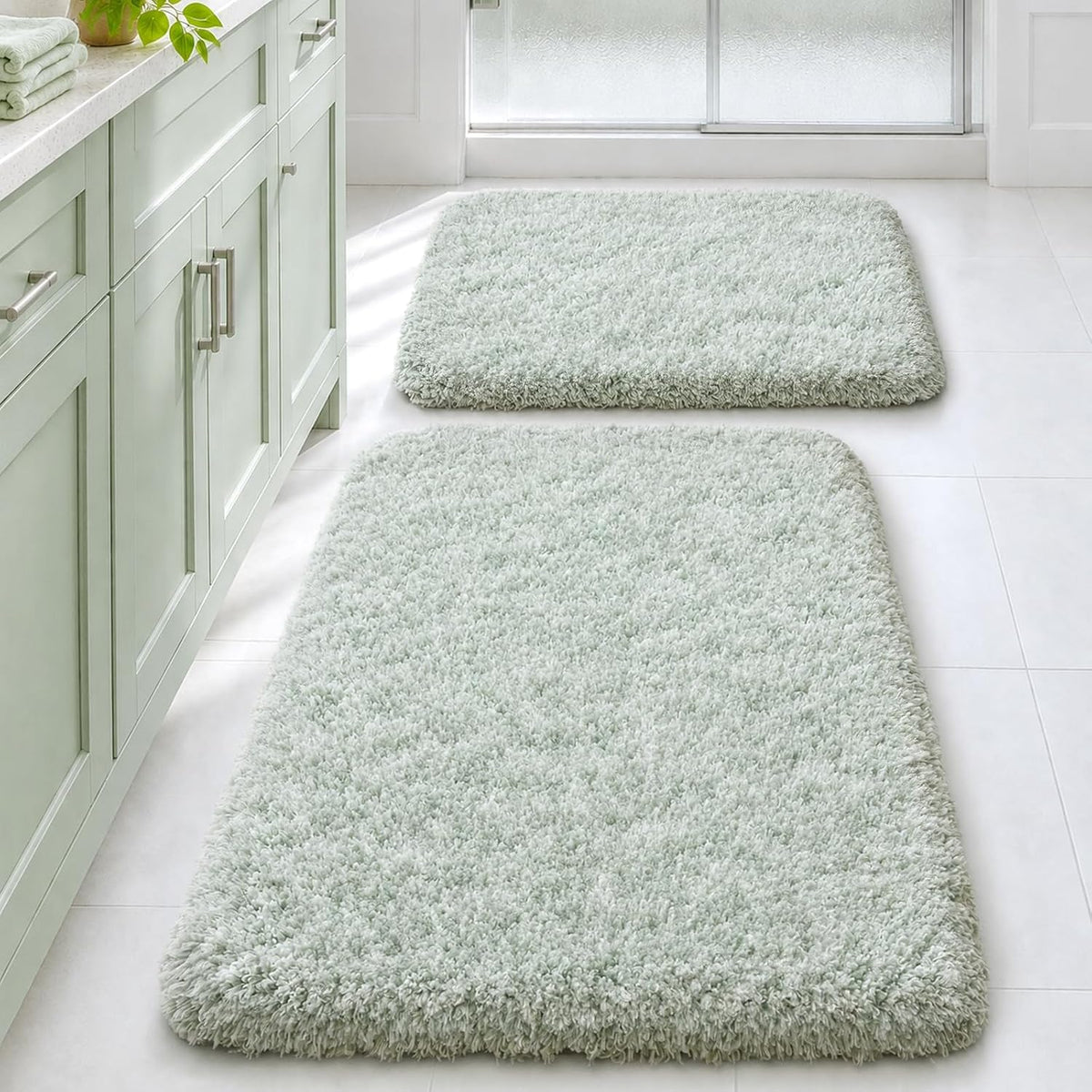 HUXMEYSON Bathroom Rug Set 2 Piece, Soft Yarn Bath Mats, Grey Green