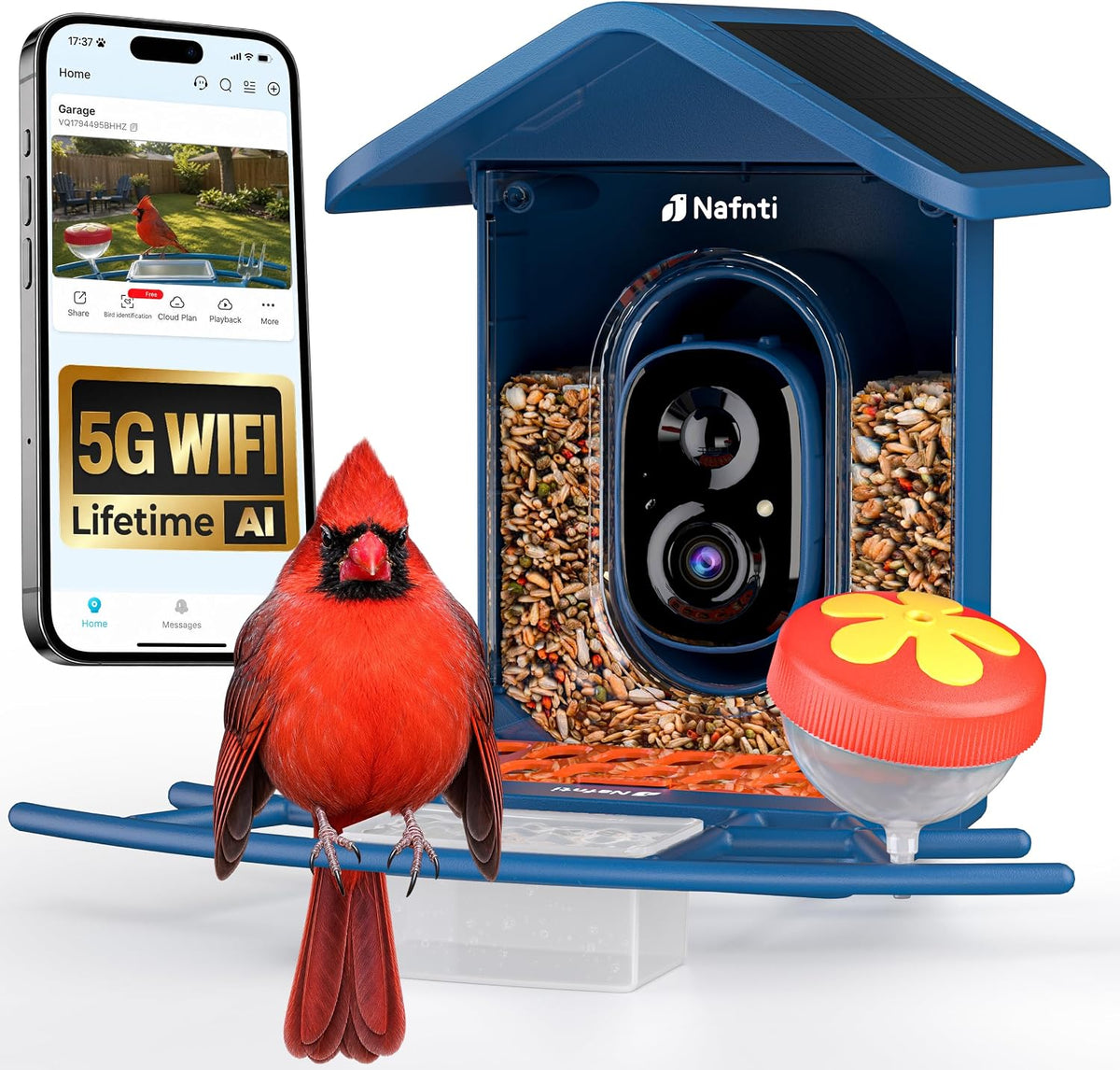 Smart Bird Feeder with Camera 5Ghz No Subscription, Solar Powered