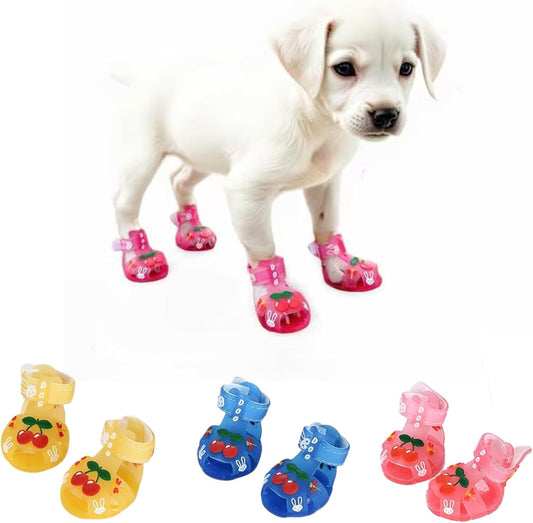 4Pcs/Set Dog Sandals - Adjustable Breathable Jelly Shoes for Puppy - Cute Summer Little Pet Dog Puppy Fishermen Sandals Shoes Dog Booties Paw Protector for Summer Hot Pavemen, Pink