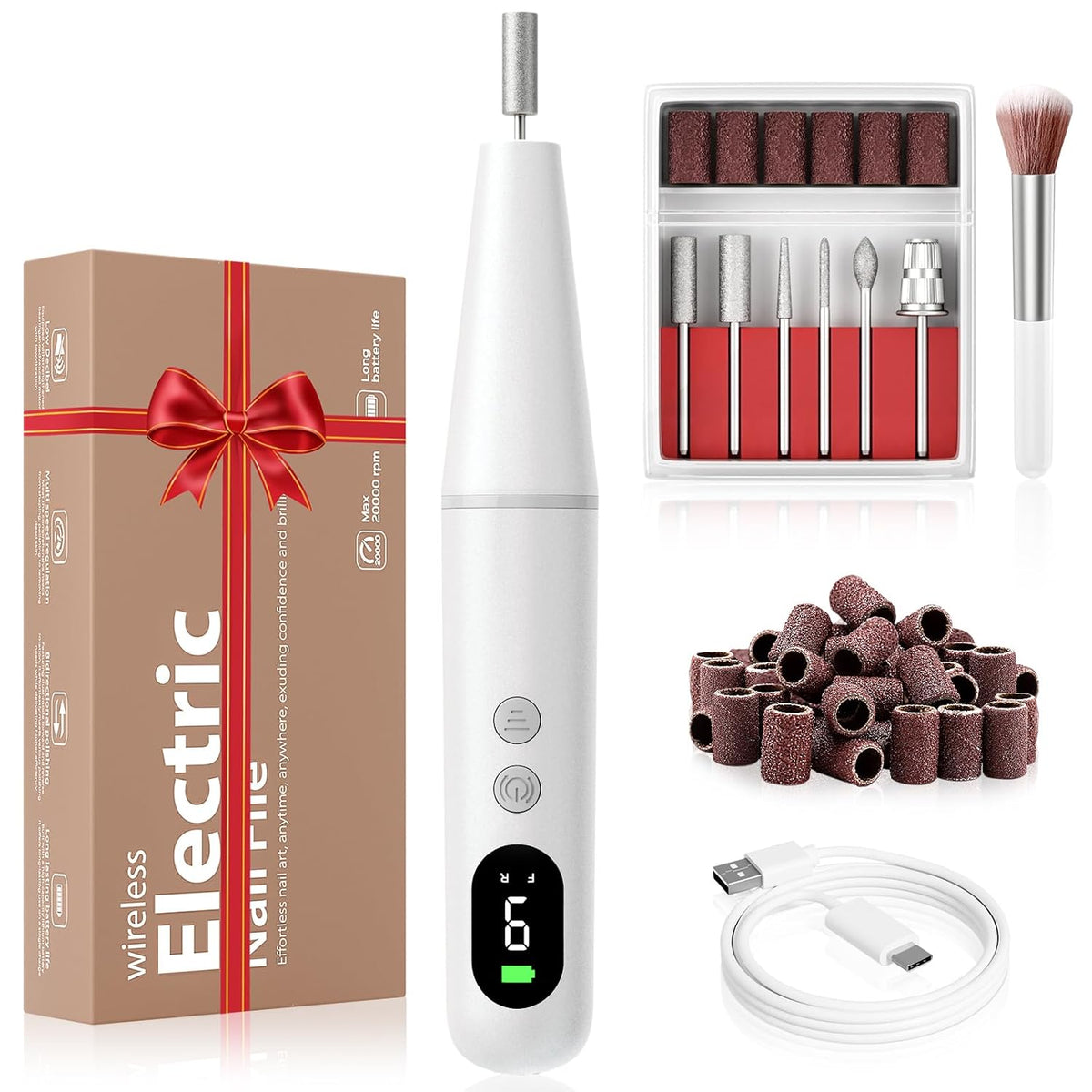 Ccigedy Cordless Electric Nail Drill File for Acrylic & Gel & Dip Powder