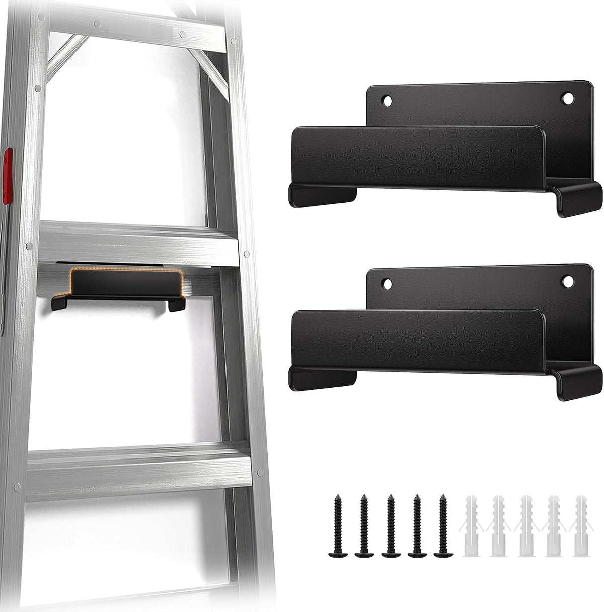 Niffgaff Ladder Hooks for Garage Wall, 2 Pack Heavy Duty Wall Mount Storage Hanger for Ladders, Chairs & Patio Furniture, Fits Step & Extension Ladders, Garage Organization
