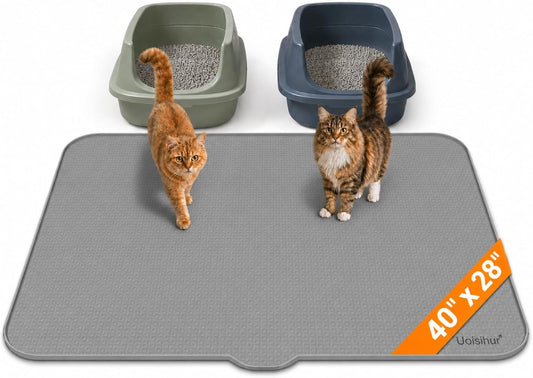 Cat Litter Mat, XL 40 X 28 in Large Silicone Litter Box Mat, Gray