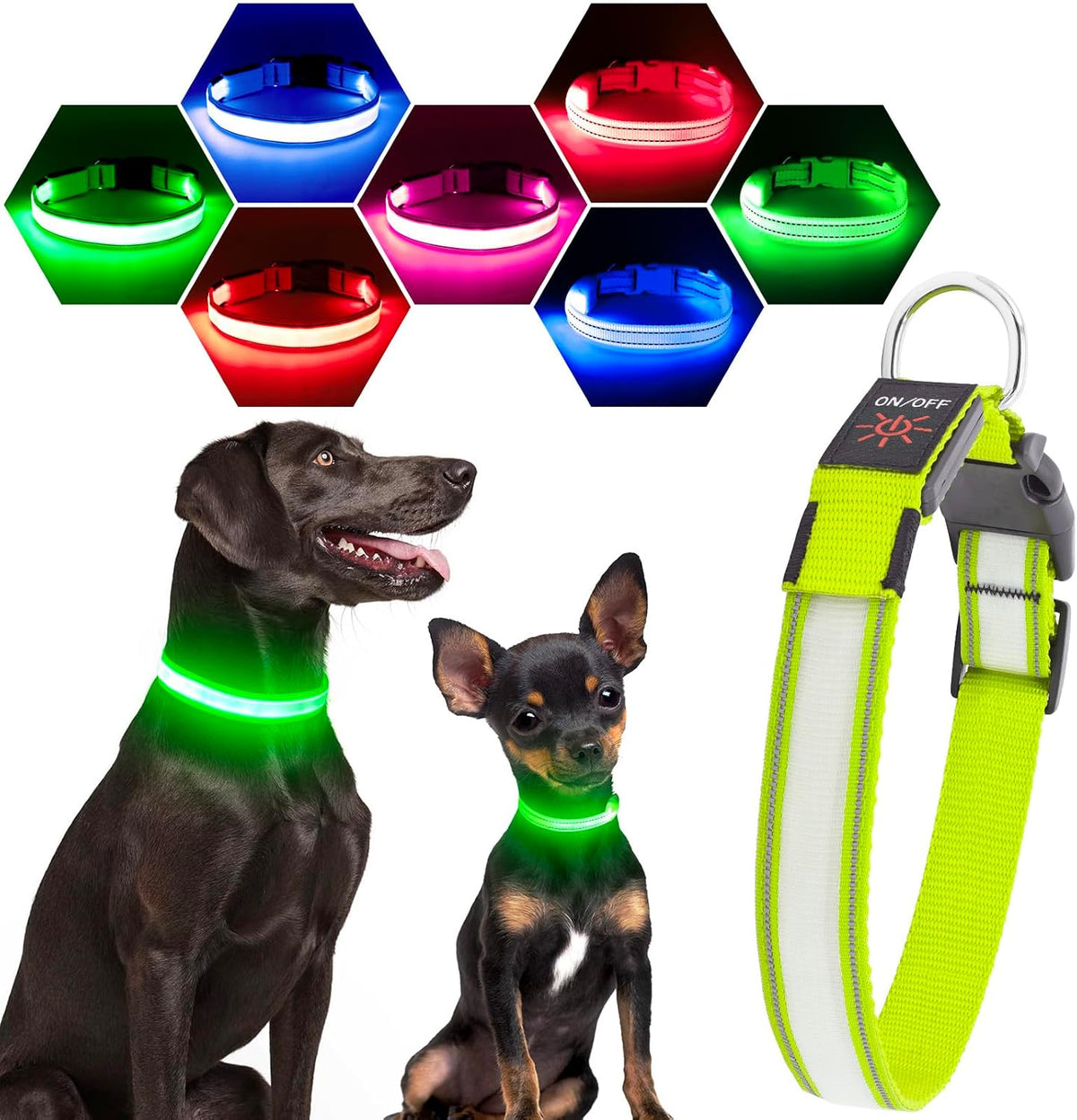 Visinite Light up Dog Collar, Reflective LED Dog Collar, Adjustable Lighted Dog Collars Rechargeable Waterproof, Bright Dog Glow Collar for Pet Safety at Night Walking, Fit Large Medium Dogs