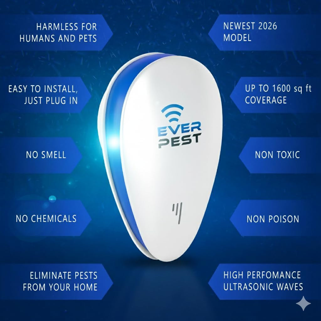 Ultrasonic Pest Control Repeller - Repel Rodents, Ants, Cockroaches Get Rid, Bed Bugs, Mosquitos, Flies, Spiders, Squirrel Bats - Eco-Friendly