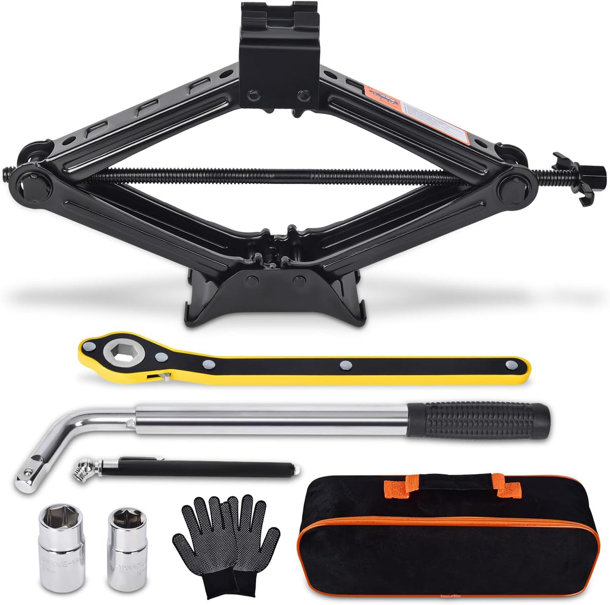 Scissor Car Jack 2 Ton (4409 Lbs) Tire Changing Kit with Lug Wrench - Emergency Kit for Car, SUV, MPV