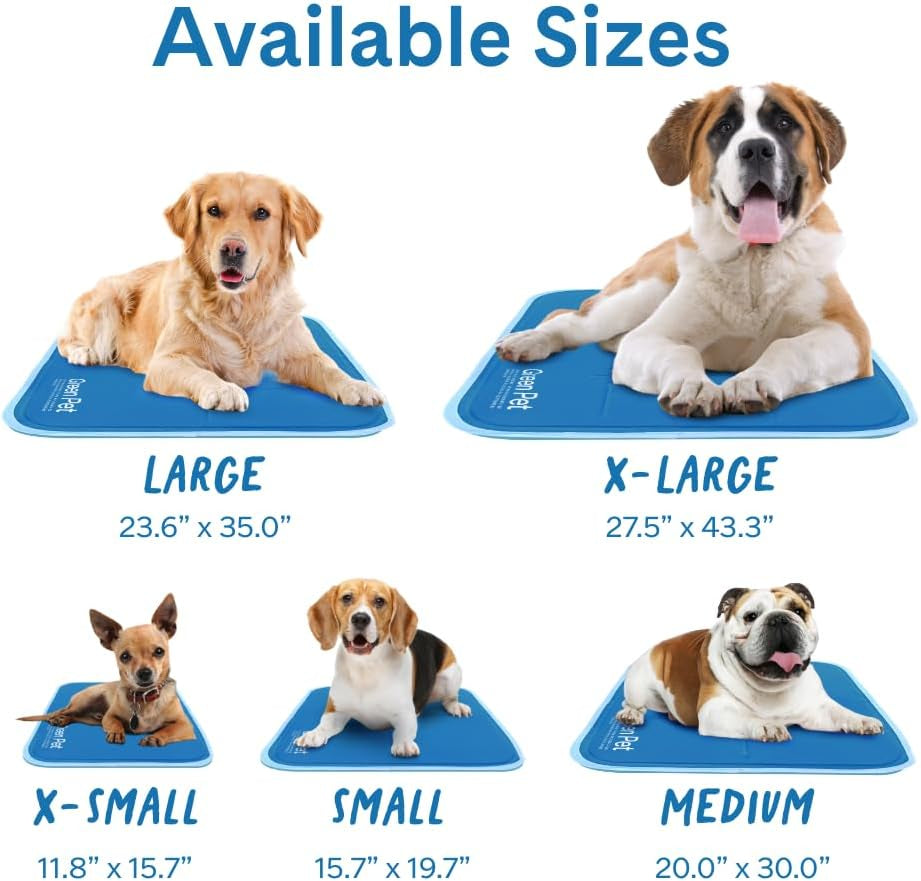 The Green Pet Shop Cool Pet Pad - Medium, Blue - Self-Cooling, Pressure Activated Mat for Dogs & Cats from 21-45 Lbs - Non-Toxic Gel, No Water Needed