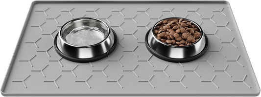 Pieviev Silicone Dog Cat Food Bowl Mat, Waterproof Raised Edge, 24'' X 16''
