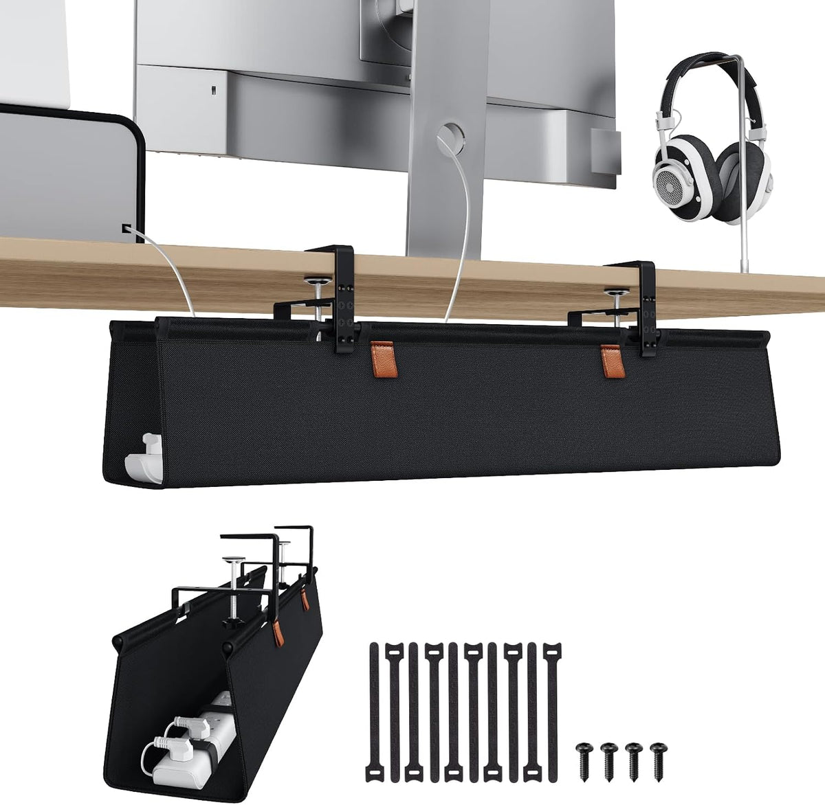 KEEGH No Drill under Desk Cable Organizer, 30 Inch Cord Management