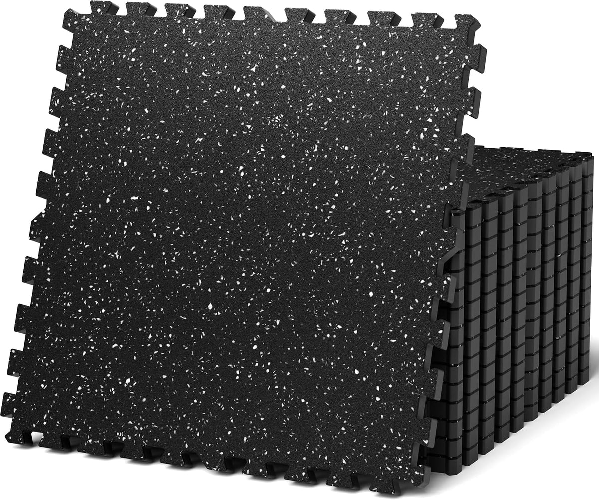 AIRHOP 0.79In Thick 48 Sq Ft Exercise Equipment Mats, 12 Tiles Upgraded Rubber Top with High Density EVA Foam, Large Interlocking Puzzle Gym Flooring for Home Gym, Heavy Weight Workout,Black & White