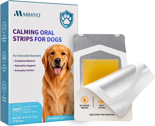 Fast Dissolving Dog Calming Strips - Melatonin Anxiety Relief for Separation & Travel, Chicken Flavor, 10 Count