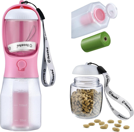 Cibaabo Dog Water Bottle with Food Container & Poop Bag Holder & Filter
